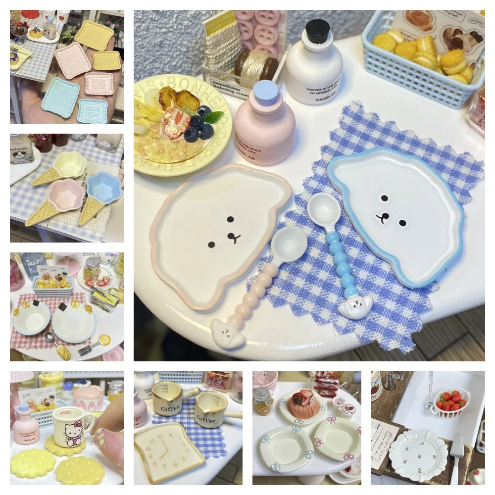 

Pastel Hand-Painted Miniature Plates Collection, Unique Embossed & Shaped Dishes Bowls for Sweet Dollhouse Kitchen Display