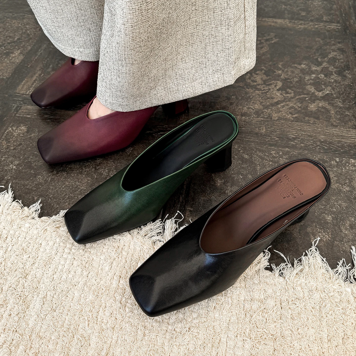 2026 new summer women sandals natural leather 22-25cm washed cowhide square toe mules high heel women slippers fashion