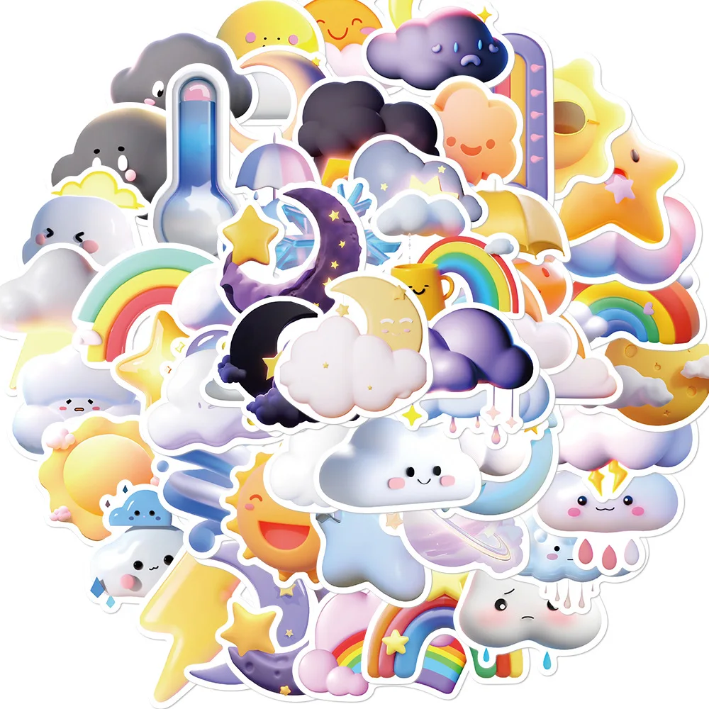 10/30/50pcs Cute 3D Cartoon Cloud Stickers Weather Rain Rainbow Graffiti Decals Toys DIY Notebook Stationery Phone Fridge Guitar