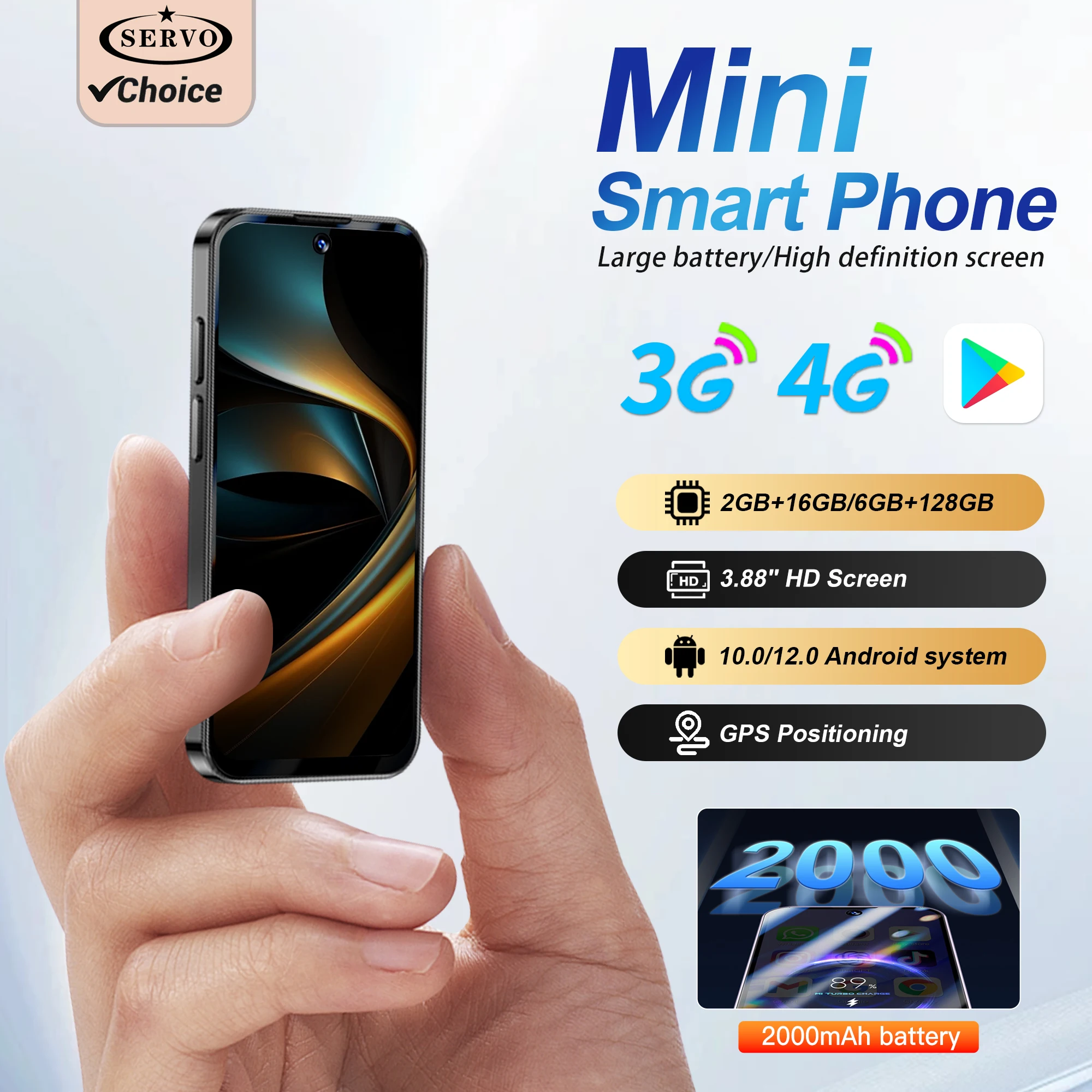 SERVO Android Mini Smartphone 4G LTE/3G WCDMA 3.88
