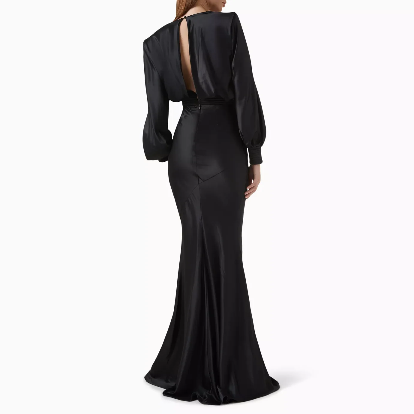 فساتين سهرة بسيطة على شكل حرف v وأكمام طويلة فساتين سهرة حورية البحر 2025 من الساتان بطول الأرض فساتين لحضور الحفلات الموسيقية حسب الطلب