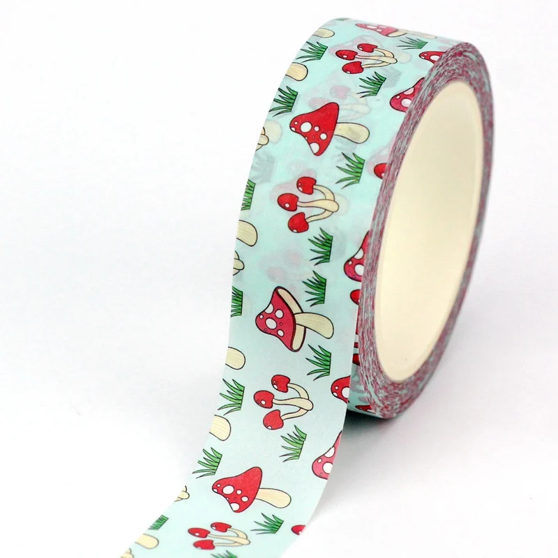 

NEW 1PC. 10M Decor Red Mushrooms & Green Grass Washi Tape for Journaling Stickers Adhesive Masking Tape Cute Stationery