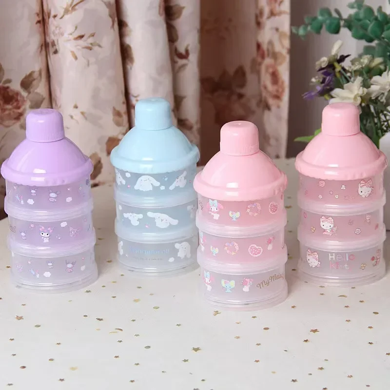 New Sanrio Baby Feeding Portable 3 Layer Milk Powder Storage Box Fruit Snacks Candy Food Container My melody Kuromi Cinnamoroll