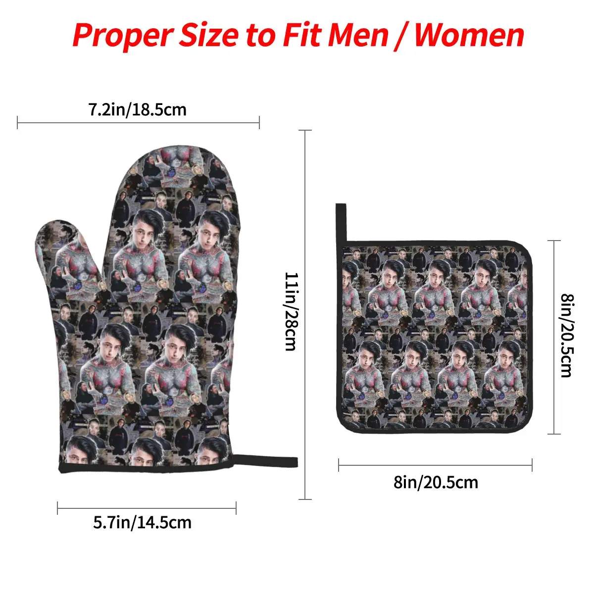 Ronnie Radke Photo Collage High Quality Oven Mitts and Pot Holder Sets of 4 for Baking Cooking BBQ Resistant Non-Slip Gloves