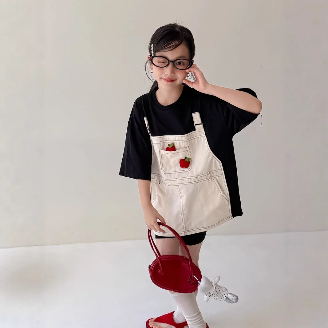 

Fake Two Contrasting Spliced Short Sleeved T-shirt Spring and Autumn Loose Fashion Cute Casual Apple T-shirt