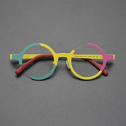 Color ultralight titanium myopia glasses frame niche fashion retro literary personality round frame small face prescription glas