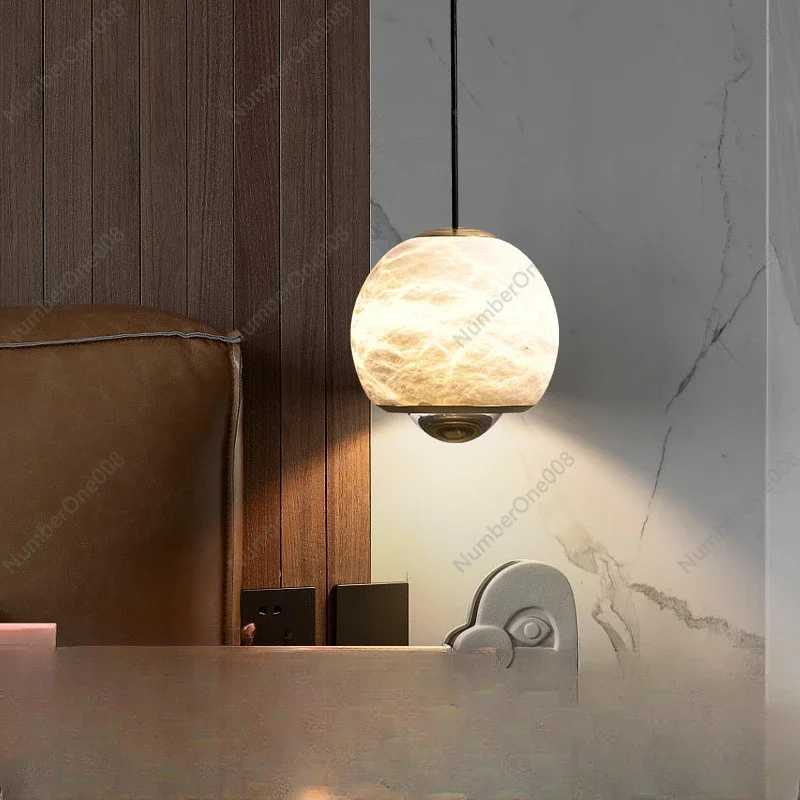 

Light Luxury Marble Bedside Small Droplight Bedroom Crystal Single Headlight Restaurant Nordic Modern Minimalist Zhongshan Lamps