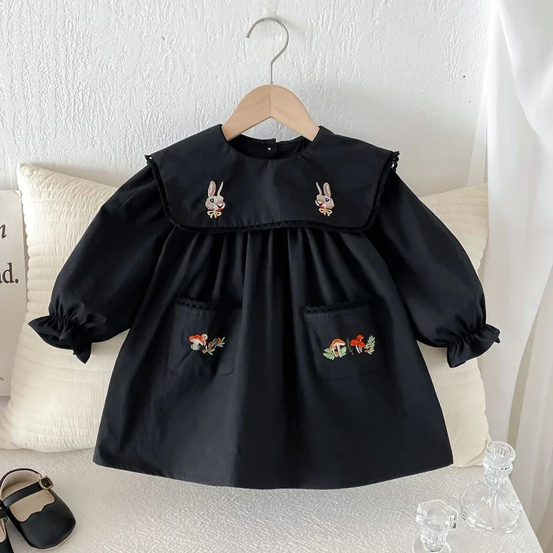 2025 New Autumn Children Clothes 2-6Yrs Girl Party Dress Long Sleeved Cotton Embroidery Kids Princess Dresses