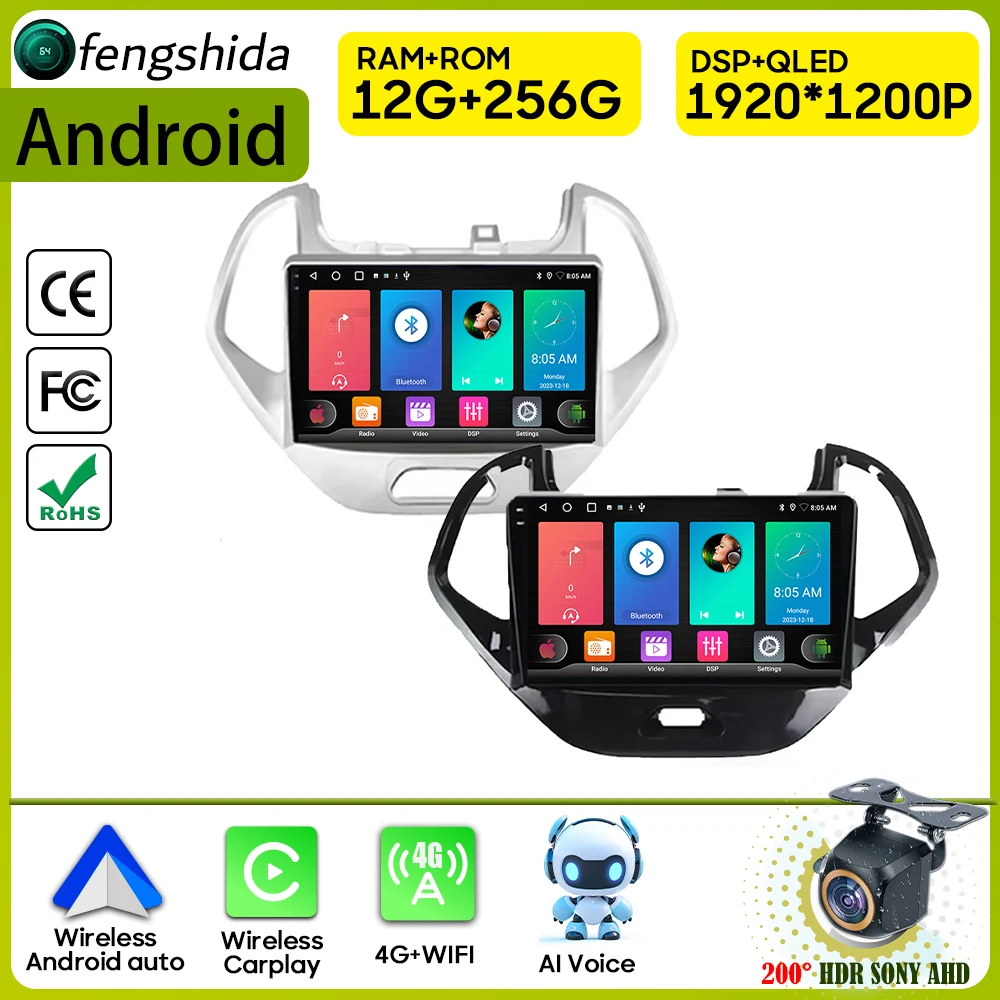 Rádio do carro carplay para ford figo ka + 2015-2020 navegação gps android auto multimídia player unidade estéreo cam wifi traço 4g não 2din