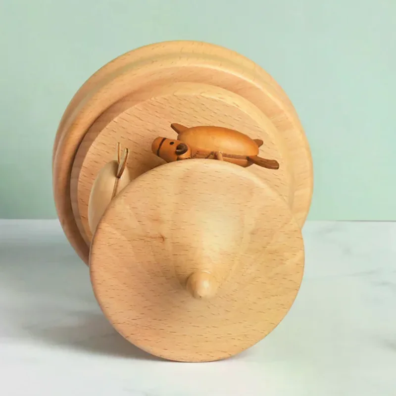 Wooden Carousel Music Box Ornaments Rotatable Hand-cranked Music Box DIY Handmade Birthday Christmas Gift Children’s Toys