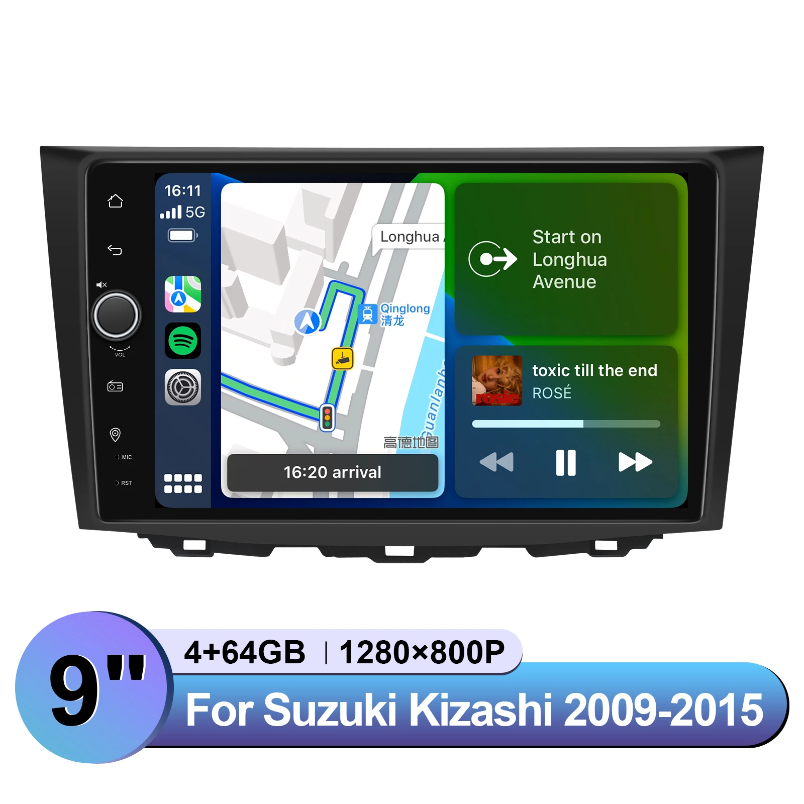 9 بوصة لا قطع راديو السيارة ستيريو لسوزوكي كيزاشي 2009-2015 مشغل وسائط متعددة التوافق المثالي والتركيب السريع #1