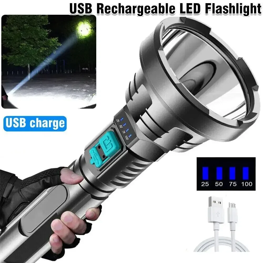 ABS Flashlight USB Rechargeable P700 LED Tactical Flash Light Long Range 4800m Torch Waterproof Powerful Camping Hand Light