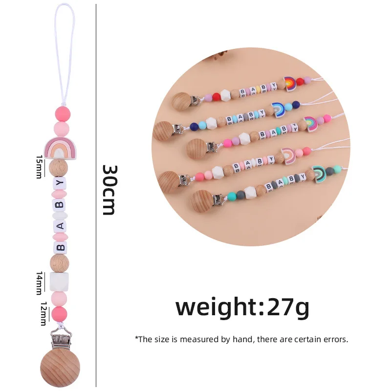 Custom Personalized Name Pacifier Holder Chain Clip Wood Handmade Cilicone Teether Baby Teething Toy Newborn Chew Gift