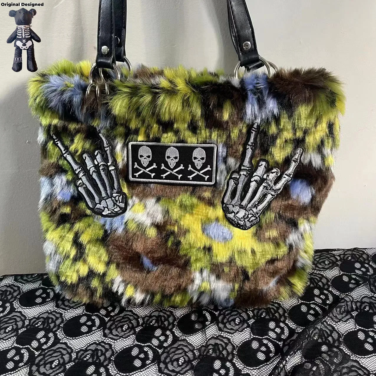 Bolso de mano de piel sintética Y2K para mujer, bolso de mano de felpa, bolso de hombro de lana esponjosa gótica, bolso de mensajero cruzado peludo para mujer