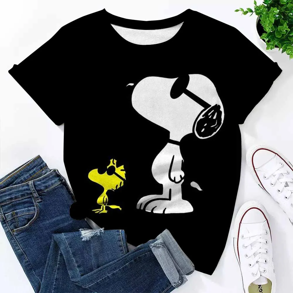 

Женская футболка с круглым вырезом и принтом Snoopy, модная уличная одежда Y2k, летняя женская футболка большого размера с короткими рукавами Y2K