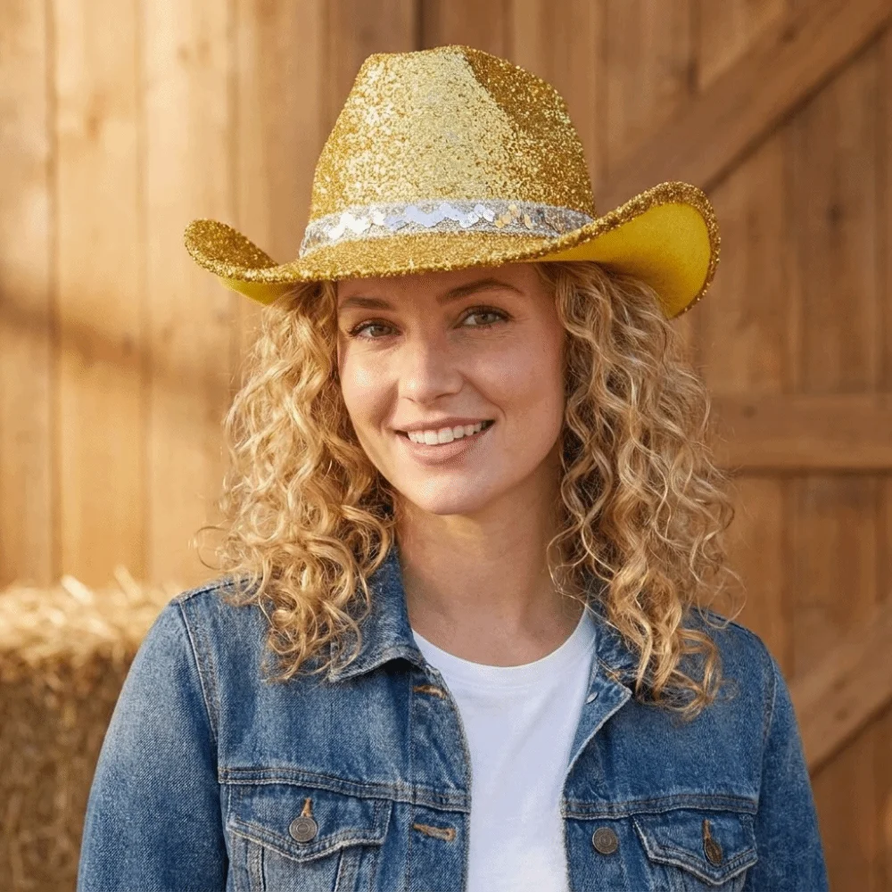 Fashion Sequin Bowler Hat Shimmering Glitter Western Cowboy Hat Fedoras Hat Jazz Hat Cowgirl Hat Women