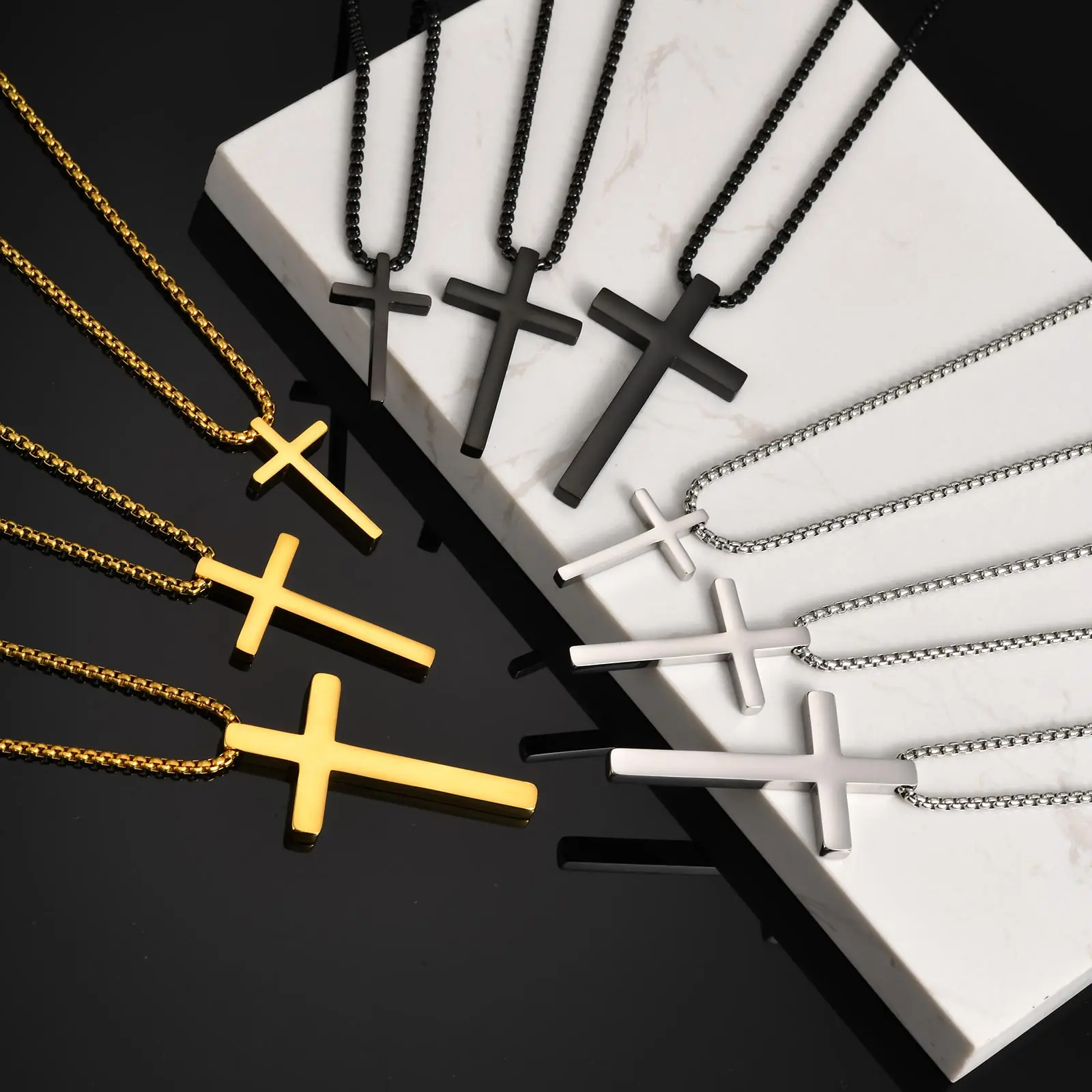 Classic Stainless Steel Cross Necklace for Women Men, Smooth Surface Pendant, Jewelry Available in Small Medium Big Sizes