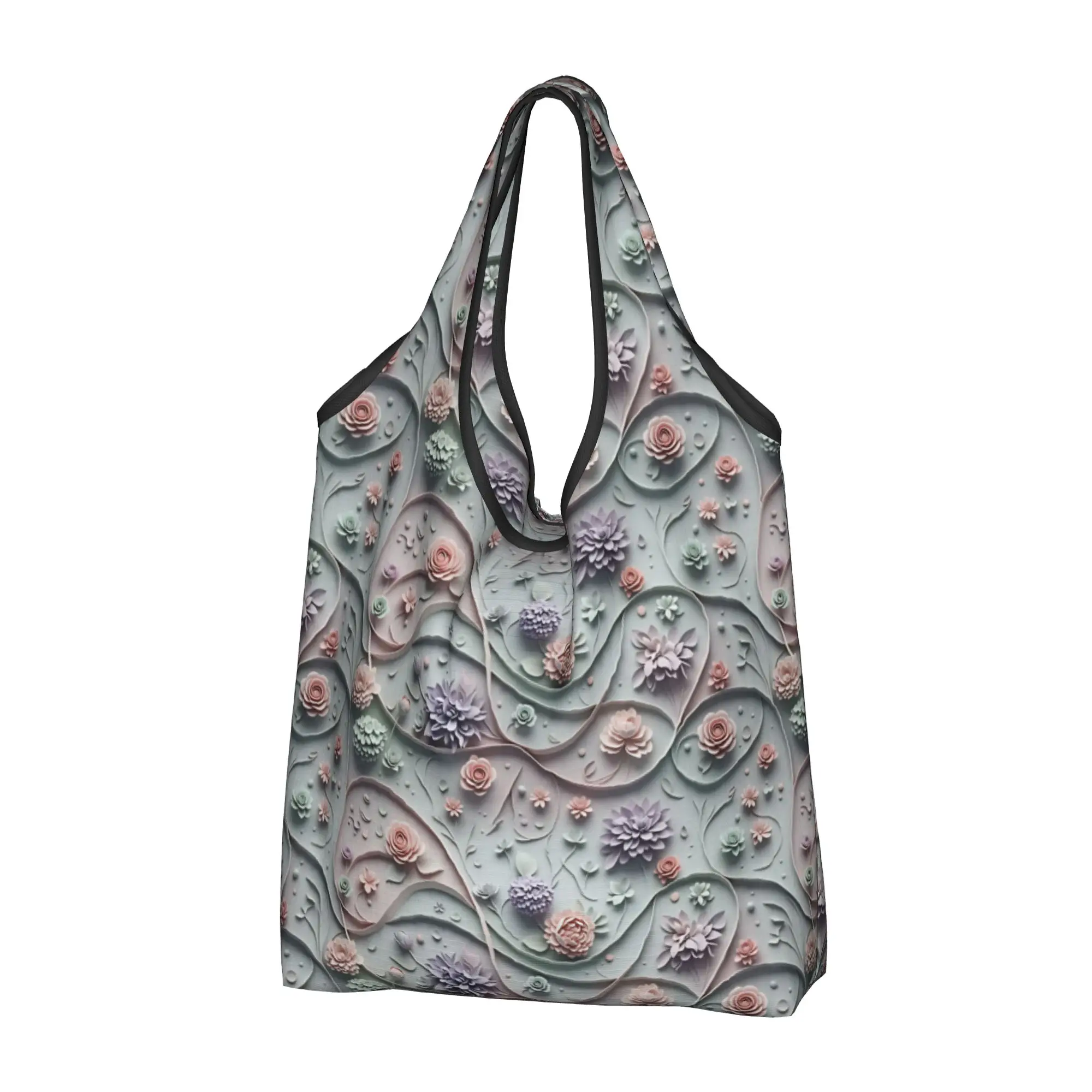 Custom Luxury High 3D Floral Shopping Bag Women Portable Large Capacity Grocery Fashion Trend 3D Flowers Tote Shopper Bags