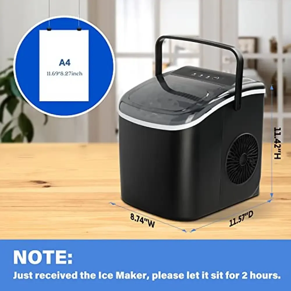 Ice Maker Machine Portable Countertop 6 Mins Ice Cubes 26lbs/Day Production Self-Cleaning Silent Operation Home & Bar Use