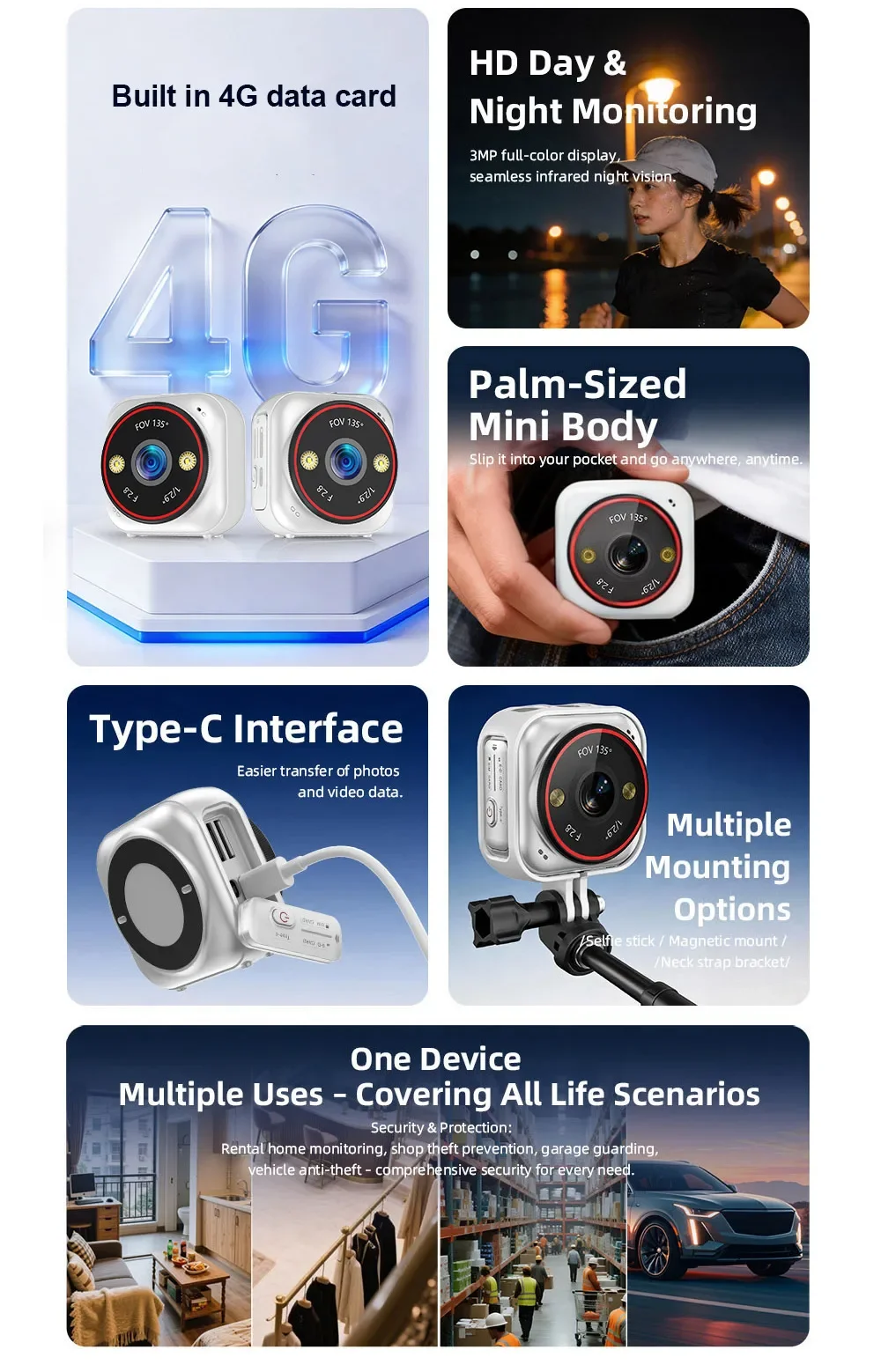 LS VISION 4G SIM Pocket Camera Outdoor Surveillance Battery Cameras AOV Record Waterproof Mini Cameras Portable  Recorder Sport