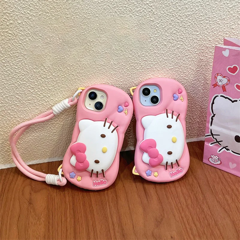 Чехол для телефона Kawaii Hello Kitty с подставкой для IPhone 17, 16, 15, 14, 11, 13, 12 Pro Max, мультяшный жидкий силиконовый противоударный мягкий чехол Чехол для телефона Kawaii Hello Kitty с подставкой для IPhone 17, 16, 15, 14, 11, 13, 12 Pro Max, мультяшный жидкий силиконовый противоударный мягкий чехол
