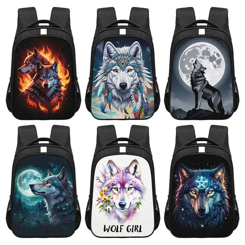 Fantasy Wolf Print Backpacks Witch Wolfs Flowers School Bag for Children Teenager  Storage Daypack Bookbag Laptop Bags Backpacks