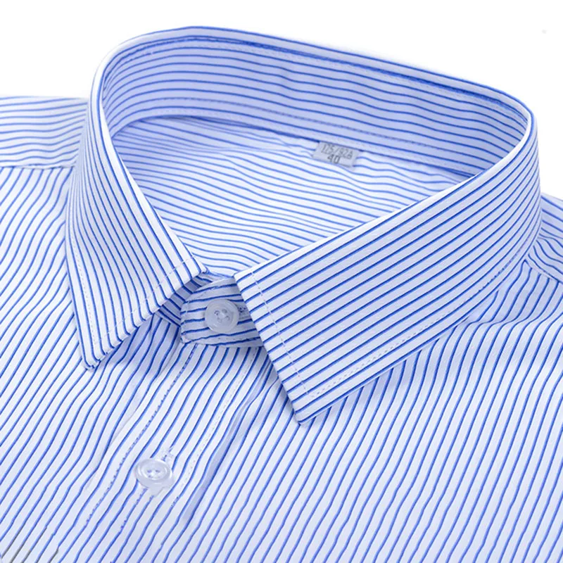 New In Shirts Men's Long-sleeve Striped Cotton Shirts Slim Fit Formal Polyester Shirt Single Pocket Office Fashion Male Clothes