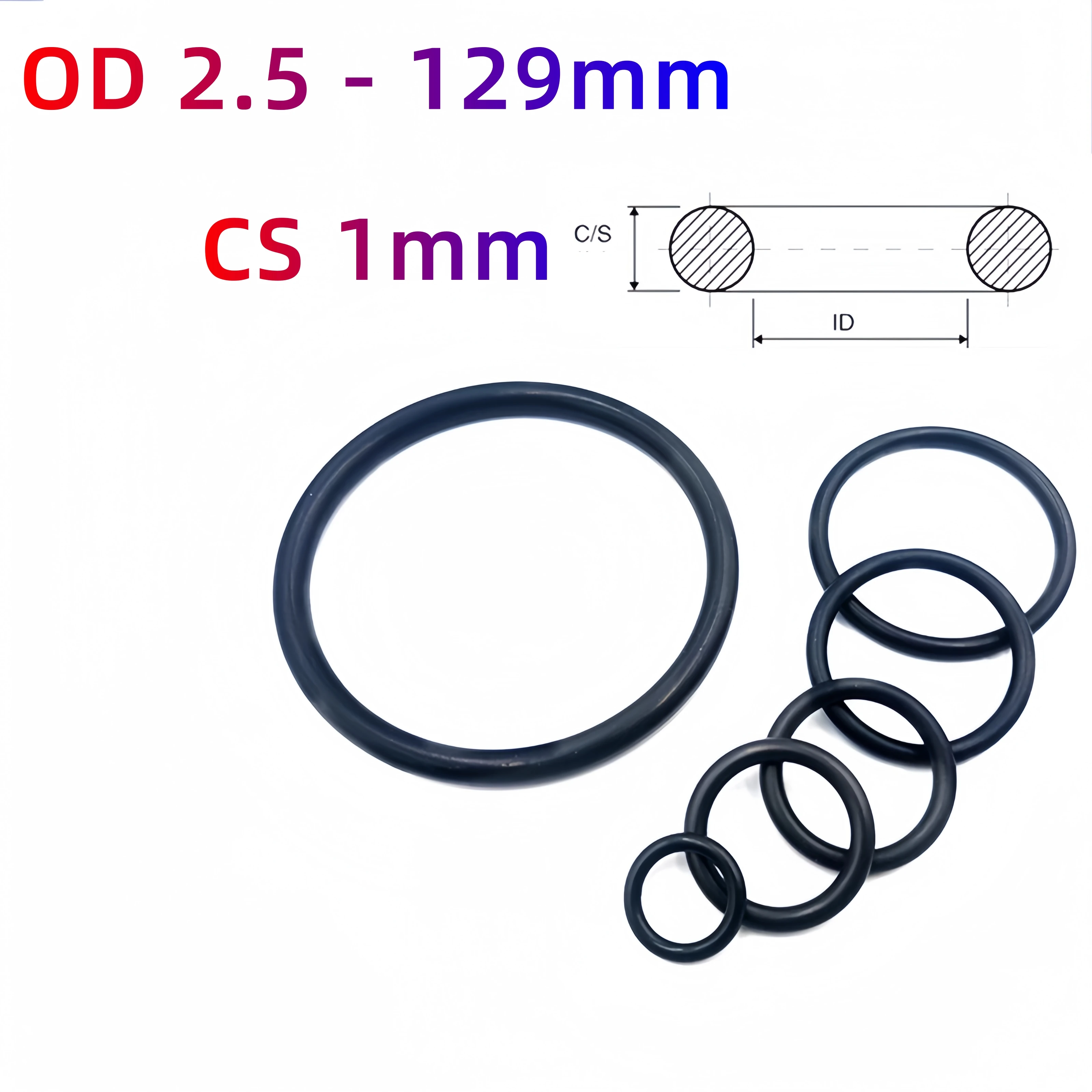 Custom EPDM 70 O-Rings, 1mm Cross-Section, Gasket Cushion, Weather, Ozone, UV, Chemical, Acid & Alkali Resistant, Black