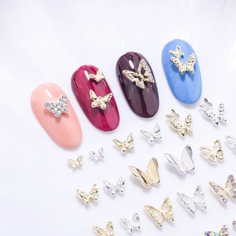 10PCS/PACK Alloy Nail Butterfly 3D Nail Art Decoration Mini Crystal Strass Decor Butterfly Charms Gems Manicure Nail Art Jewelry
