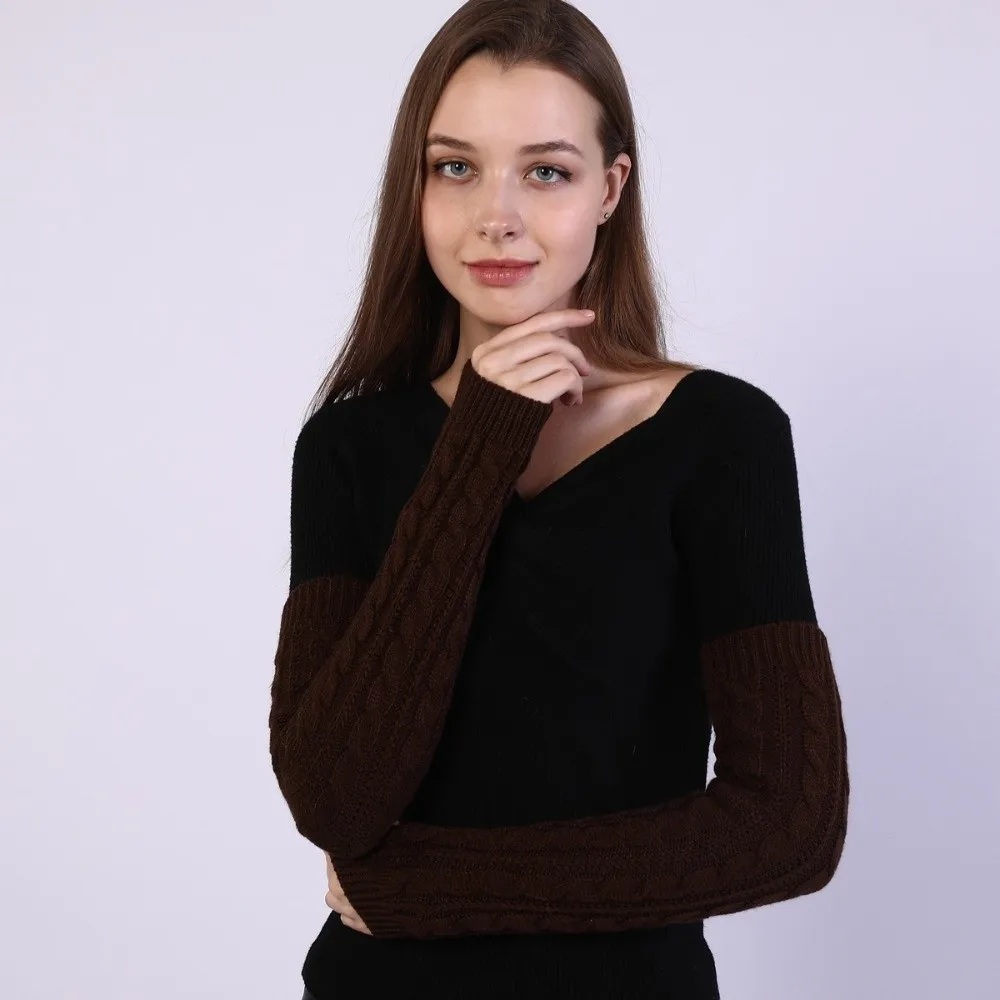 Fashion Solid Color Fingerless Gloves Long Knit Arm Wrist Sleeve Black Arm Sleeve Over Elbow Gloves Women