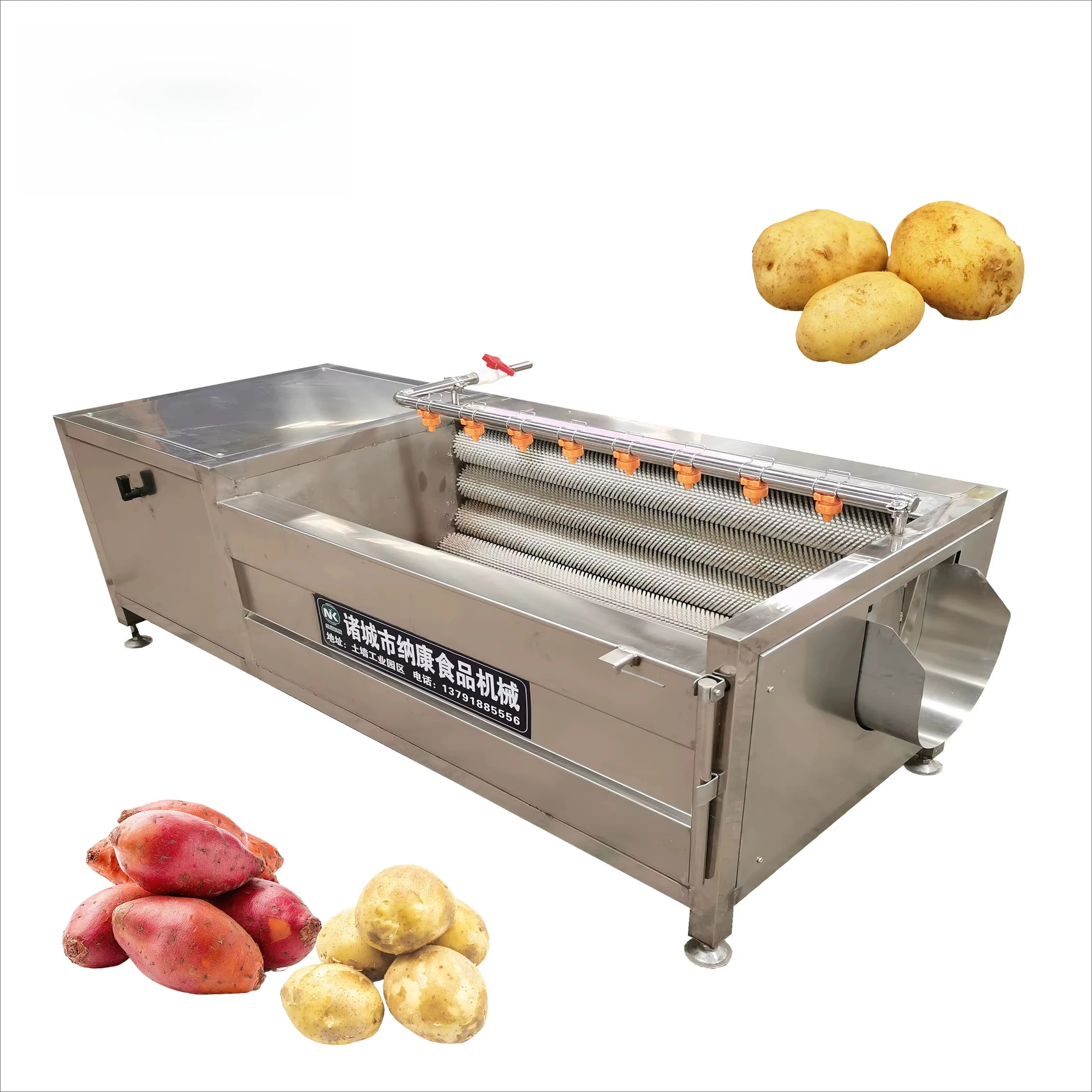 Nine-roll Root and stem Fruit and Vegetable Cleaning Machine - Spraying for Mud Removal and Peeling