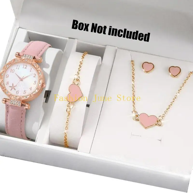 N5KA Chain Bracelet Rings Butterfly Studs Earrings Jewelry Set Alloy Texture