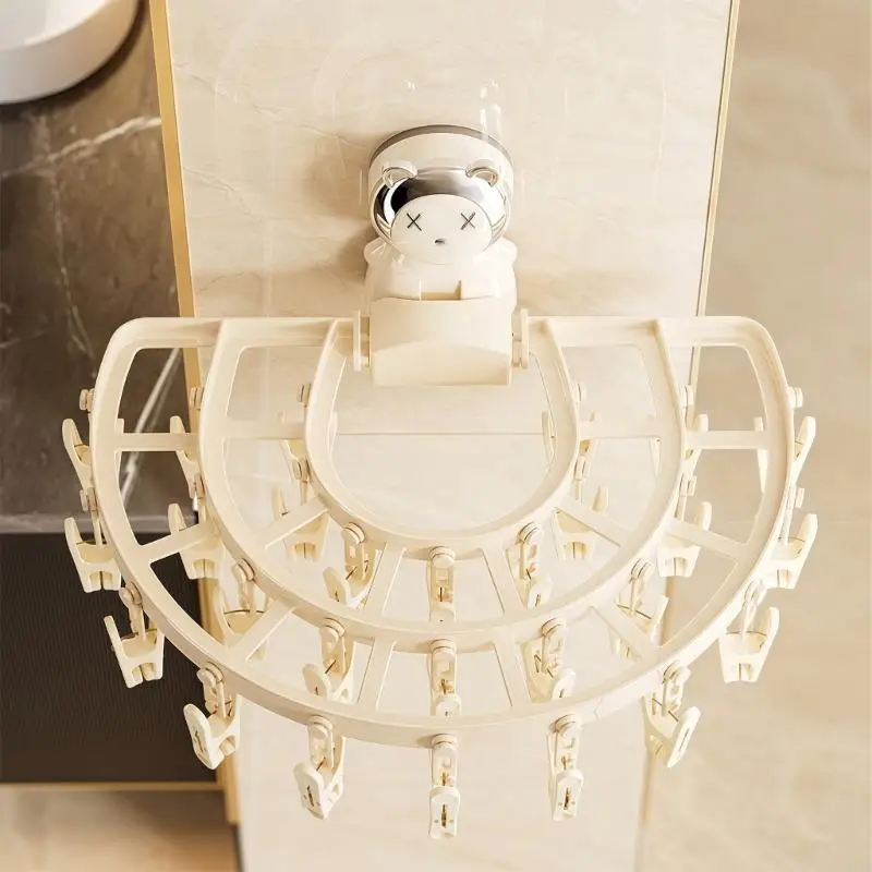 Space Saving Bear Shaped Folding Laundry Hanger With Sturdy Plastic Construction For Bathroom Or Balcony B03E