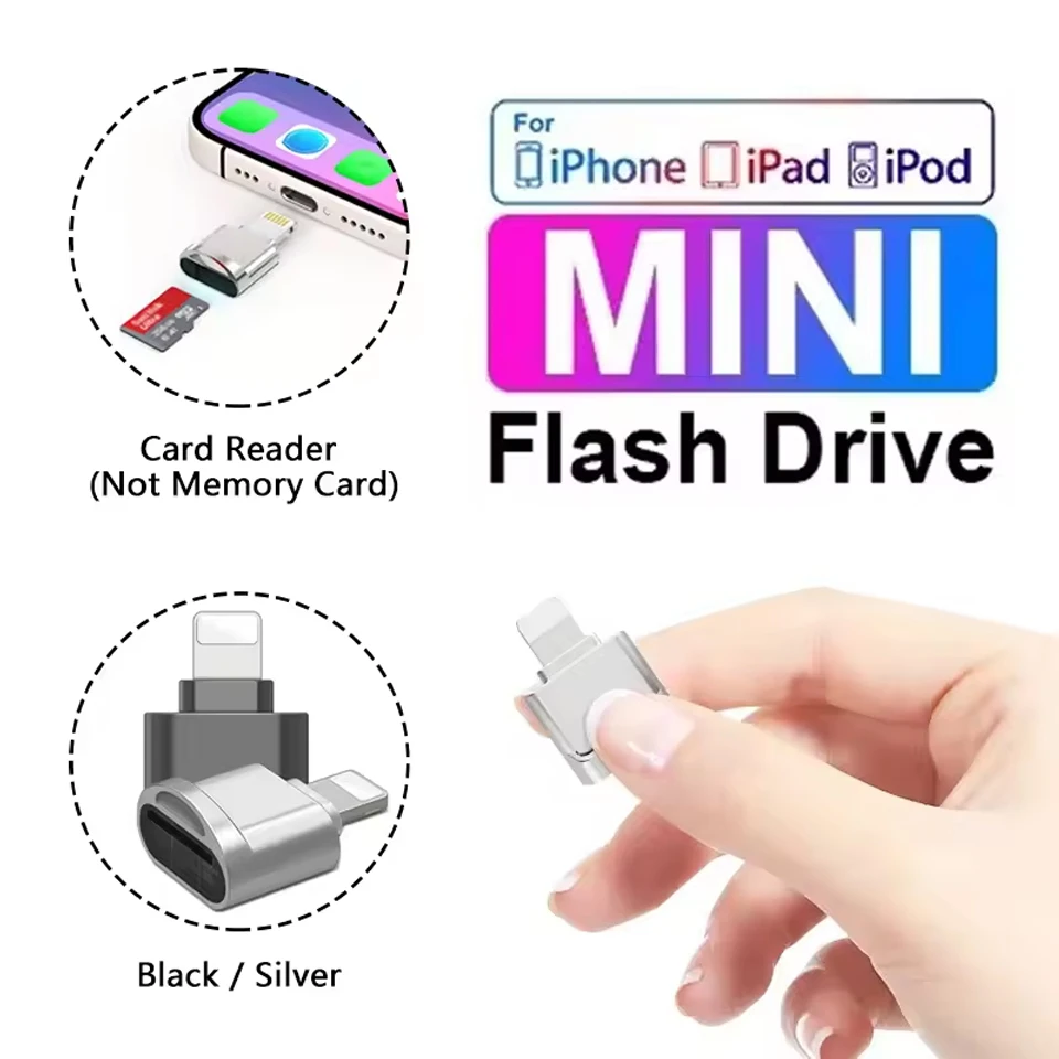 

Mini Micro SD Card Reader for iPhone iPad Lightning 8 Pin Adapter OTG TF Memory Card Reader Compatible with iOS 13 and Above