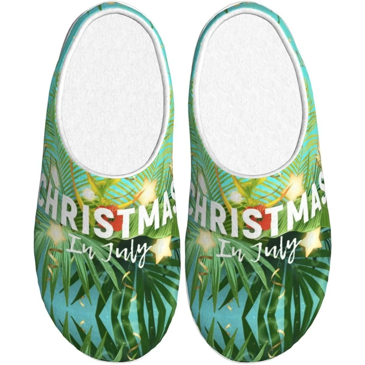 

Christmas July Santa In Beach Pattern Adult Cotton Slippers Home House Indoor Shoes