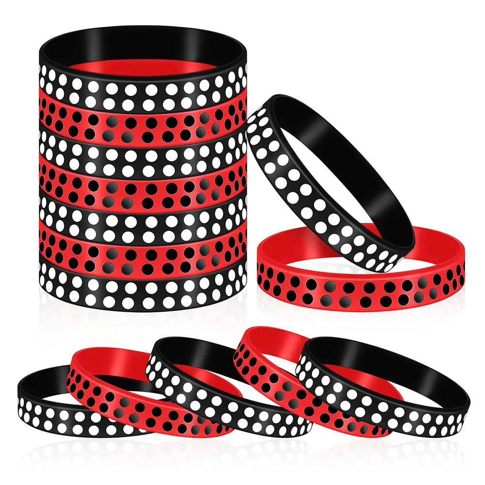 10/20/30pcs Ladybug Party Rubber Bracelets Silicone Red Black Polka Dot Wristbands Ladybug Themed  Birthday Party Favors Decors