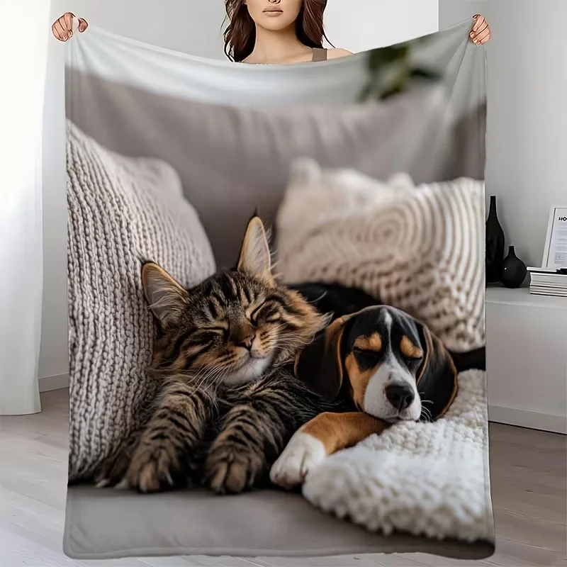 Cute Puppy Kitten Flannel Blanket Dog Cat Floral Butterfly Fleece Blanket Soft Warm Cozy Throw Blankets For Girls Bed Sofa