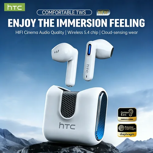 Imagen 1 del producto HTC NE49 auriculares Bluetooth V6.0 TWS auriculares inalámbricos deportivos auriculares de juego de latencia Ultra baja auriculares de larga duración