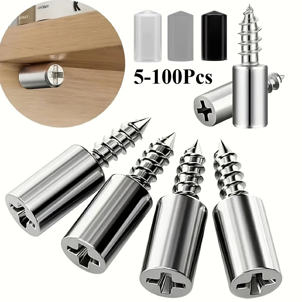 10-100pcs Self-Tapping Screws Cabinet Laminate Shelf Support Pegs with Non-Slip Sleeve Shelves Kitchen Furniture Closet Pin