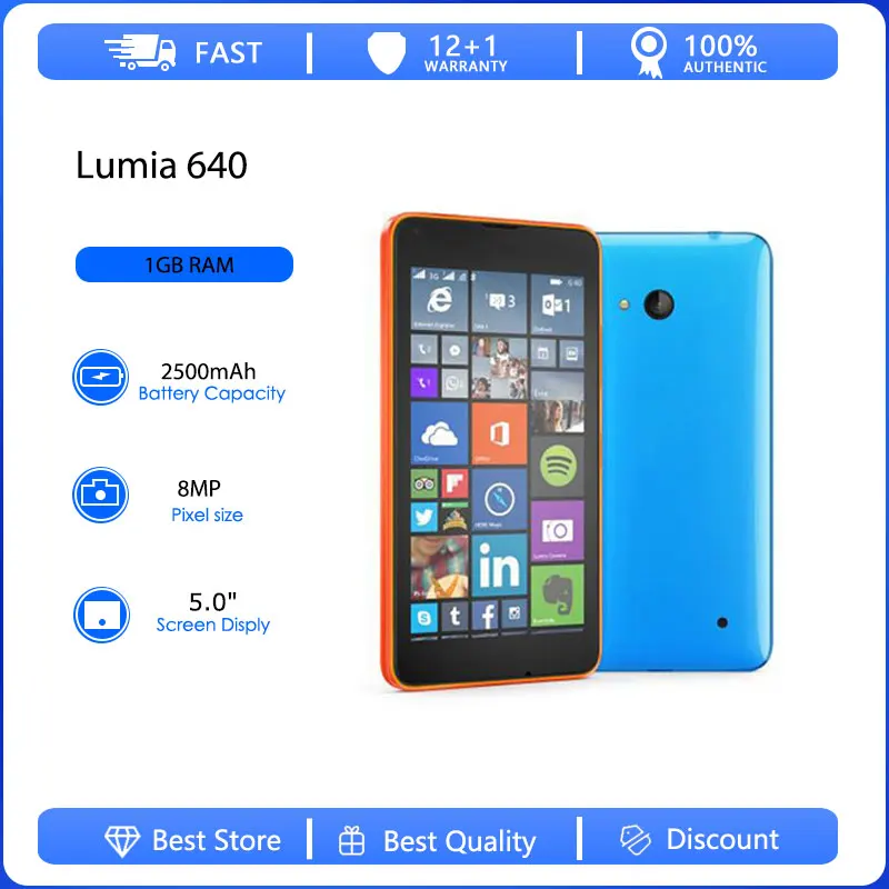 Teléfono Móvil Lumia 640 Original Reacondicionado, Desbloqueado GSM 900/1800, 8MP, 2500mAh, Hecho en Finlandia