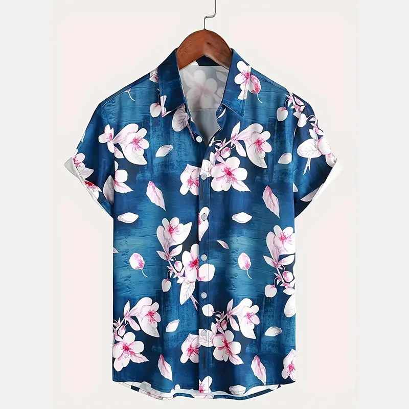 Men's Leisure Little Flower Fashion Hawaiian Shirt Men's Short Sleeve Personalized Printed Cuban Collar Shirt Oversized Blouses