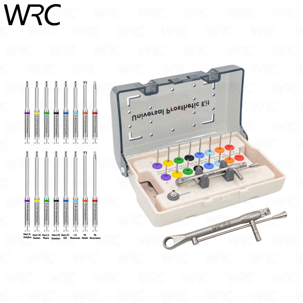 

Dental Colorful Implant Torque Wrench Ratchet 10-70NCM Universal Prosthetic Kit with 16Pcs Screwdriver Repair Tool Kit