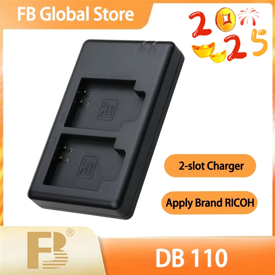 FB DB-110 Dual Slot Micro USB Input Port Lightweight Portable Camera Battery Charger Compatible with RICOH