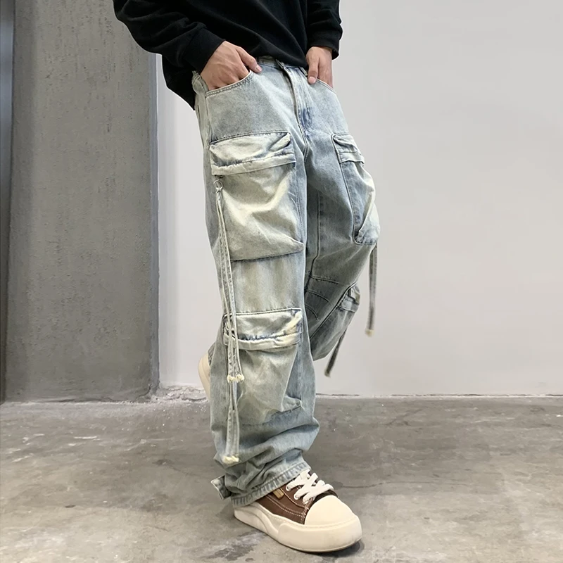 

Men High Quality Cargo cowboy Pants Male Work Hunting Jeans Clothing Streetwear Hip Hop Sweatpants Male Casual denim Joggers