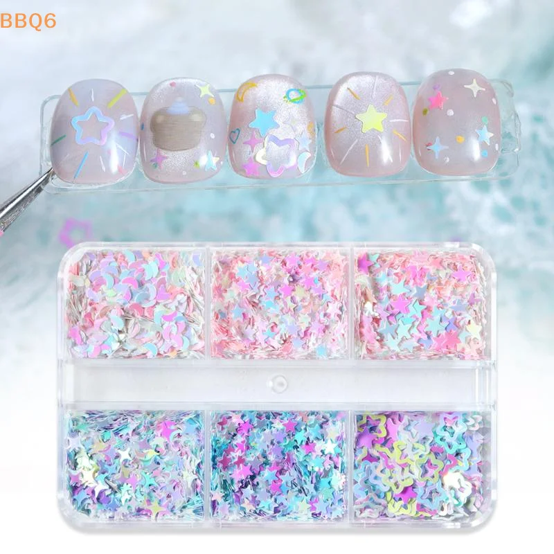 *Iridescence Stars Moons Glitter Nails Accessories Decor Mermaid Sequin Nail Art Supplies For Professionals Flakes Nail Parts