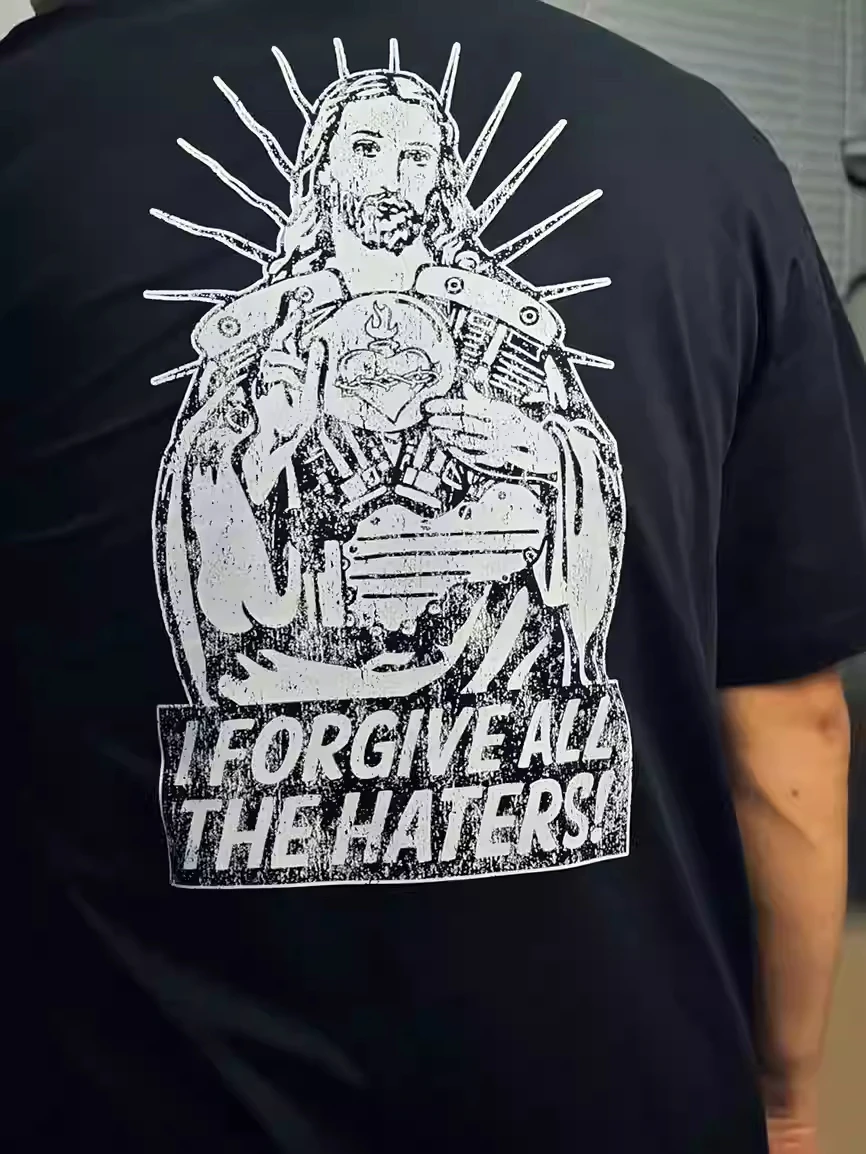 

Spoof Son of God Image Motorcycle Engine American Tide Brand Pattern Pure Cotton Printing Men and Women T-shirt