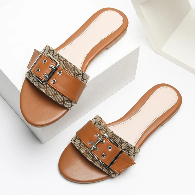 

Роскошные тапочки с металлической пряжкой и украшением, женские романы, холст, дизайн поверхности, сандалии на плоской подошве, удобная легкая летняя пляжная обувь