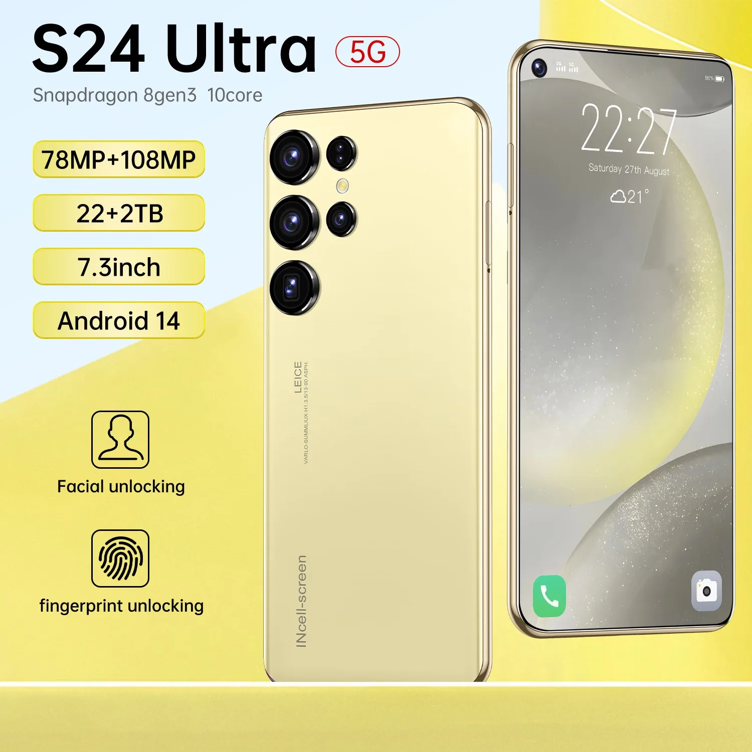 S24 Ultra Smartphone 5G Snapdragon 8 Gen3 22GB+2TB 7.3