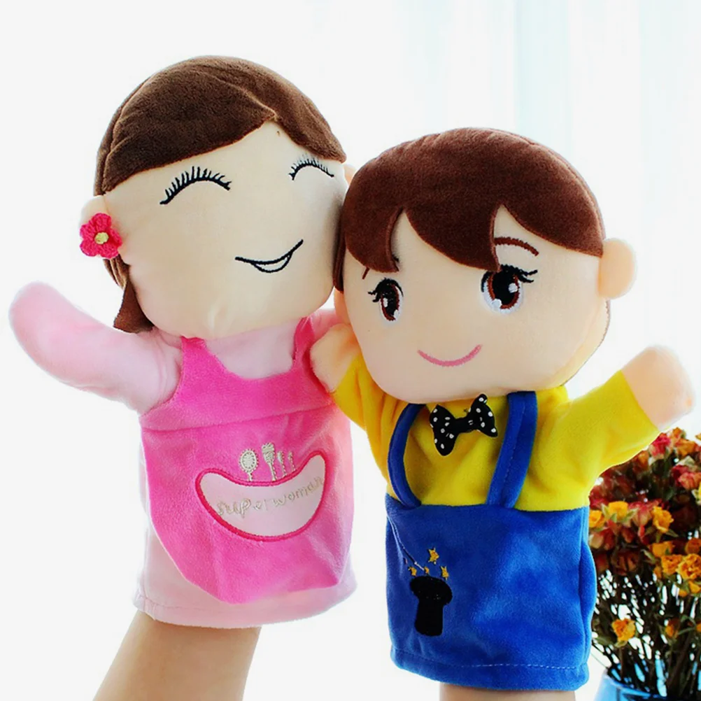 2 Pcs Family Hand Puppet Soft Puppets for Stuffed Storytelling Baby Toy Interactive Educational Role Play Kid Figure