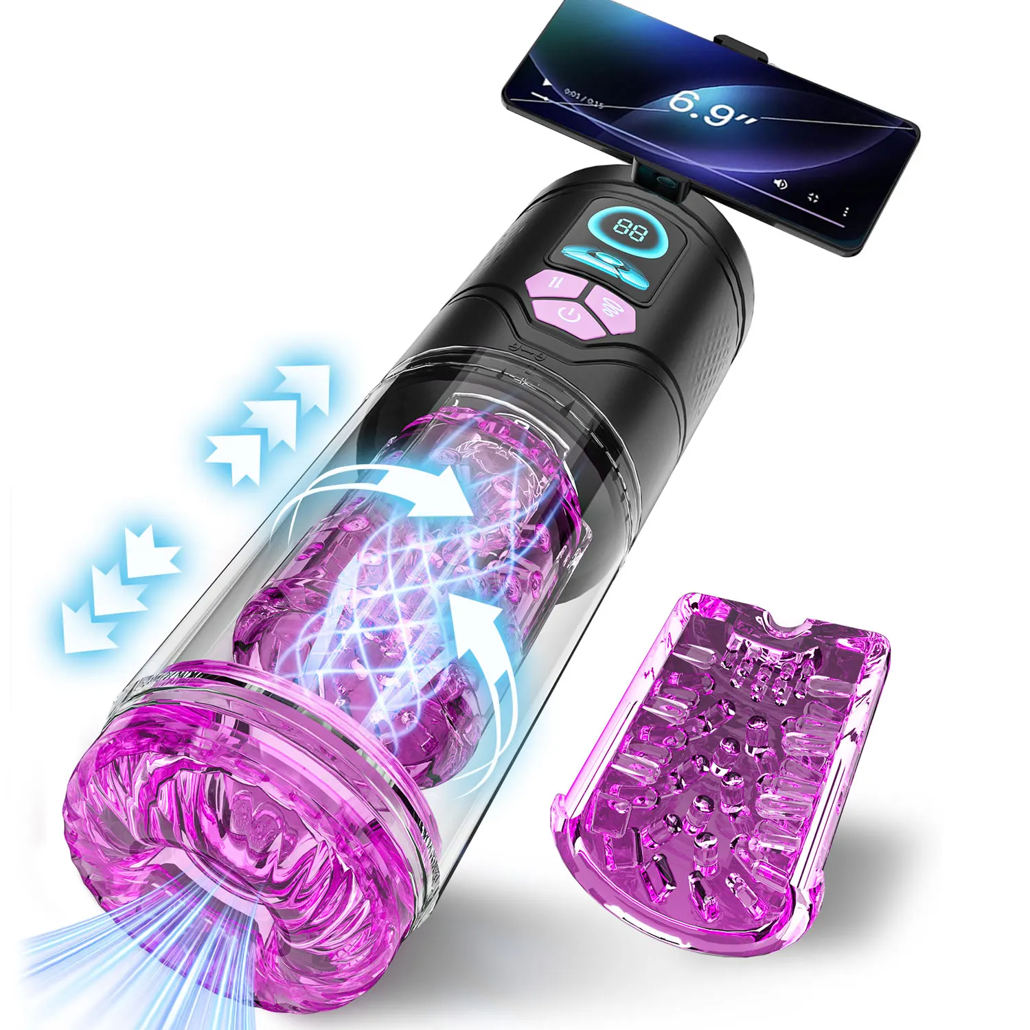 Automatic Masturbator Cup with Phone Holder Penis Pump & 9Thrusting Rotating Modes  Male Sex Machine Adult Sex Toys for Men